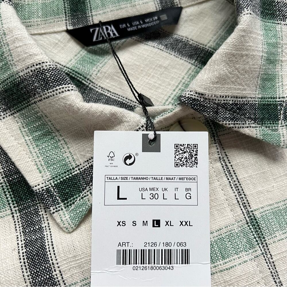 ZARA Green Cream Plaid Oversized Button Down Overshirt Shacket Womens Size Large - Picture 8 of 10